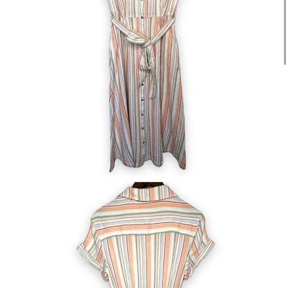 Anne Klein Orange Stripped Button Front Belted Shirt Dress in Medium size, NWT - Picture 7 of 7